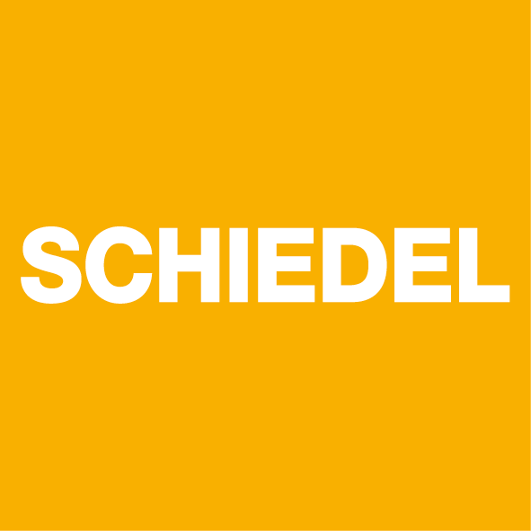 Gelber Hintergrund mit dem weißen Schriftzug „SCHIEDEL“ in Großbuchstaben zentriert.